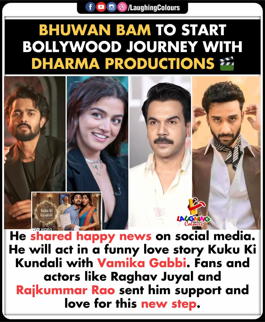 Bhuvan Bam joins Dharma Productions 🎥  #BhuvanBam #DharmaProductions #BollywoodDebut #KukuKiKundali #VamikaGabbi #RajkummarRao
