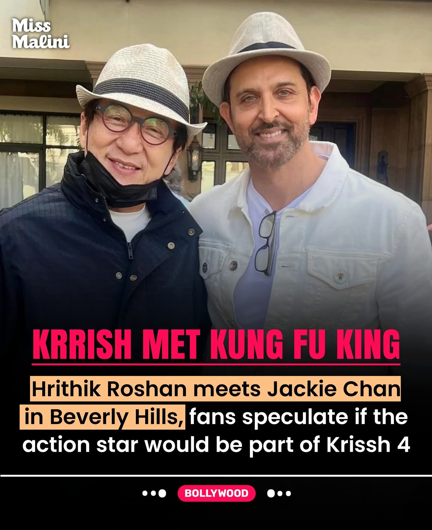 Hrithik Roshan, currently vacationing in the US, thrilled fans by sharing a stylish photo with action legend Jackie Chan — sparking buzz around Krrish 4!  #missmalini #HrithikRoshan #JackieChan #Bollywood #Krrish4