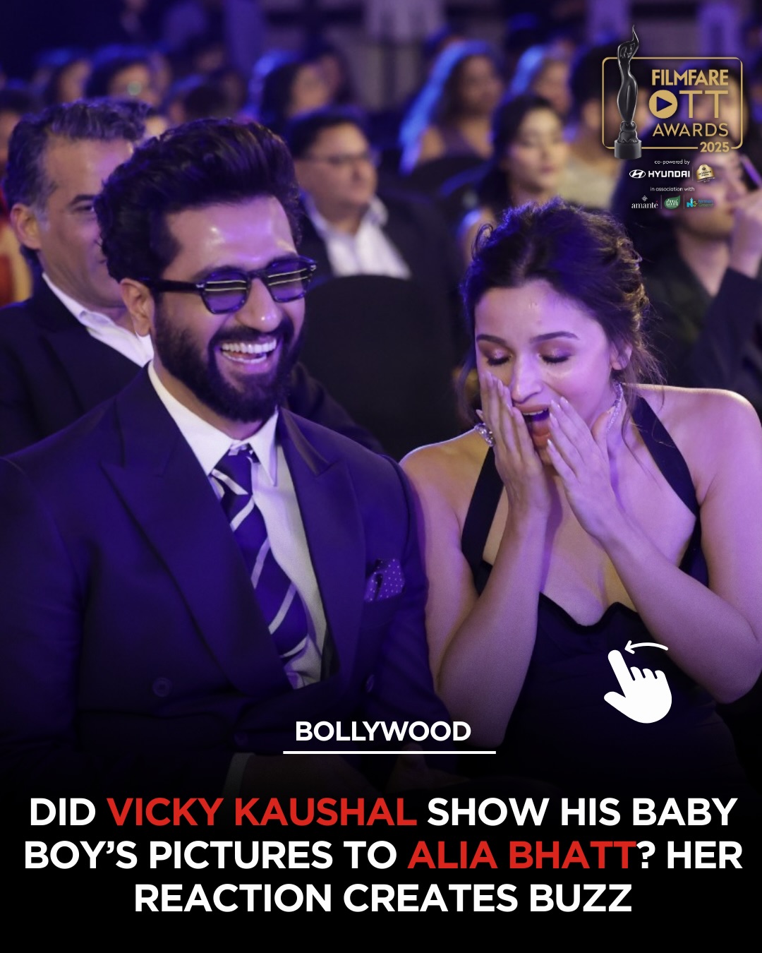 In these viral pictures, Vicky Kaushal and Alia Bhatt are seen sitting together. The photos capture Vicky showing something on his phone while Alia looks visibly surprised. Fans are speculating that he may have been showing her pictures of his son, with the happiness and surprise on Alia’s face adding to the chatter.  (Alia Bhatt, vicky Kaushal, katrina vicky baby) #aliabhatt #vickykaushal #filmfareottawards2025