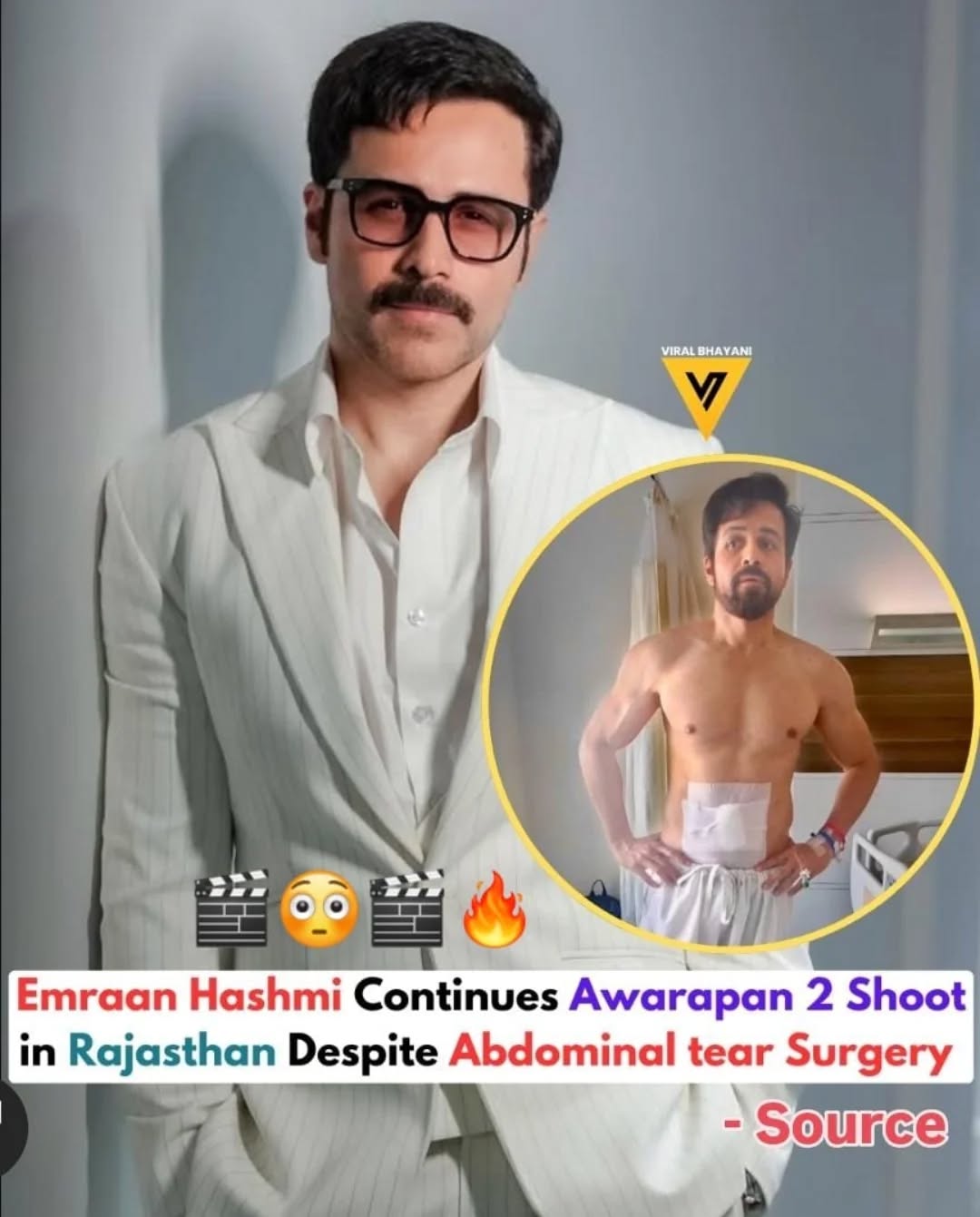 Emraan Hashmi has continued shooting for Awarapan 2 in Rajasthan despite undergoing major surgery after suffering an abdominal tissue tear during an action sequence.😳🎬 The actor reportedly chose to return to the sets so the film’s schedule would not be affected, even as doctors advised him to take complete rest for a few days following the procedure. Meanwhile, excitement around Awarapan 2 continues to build, with fans eagerly awaiting the sequel, which is said to retain the intense drama and romance that made the original film a cult favourite.🎬🔥