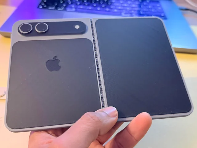 Someone on Reddit 3D printed the iPhone Fold based on leaked specifications and it looks amazing.   It has a passport-style form factor with a wide outer display, and a landscape 4:3 inner display.