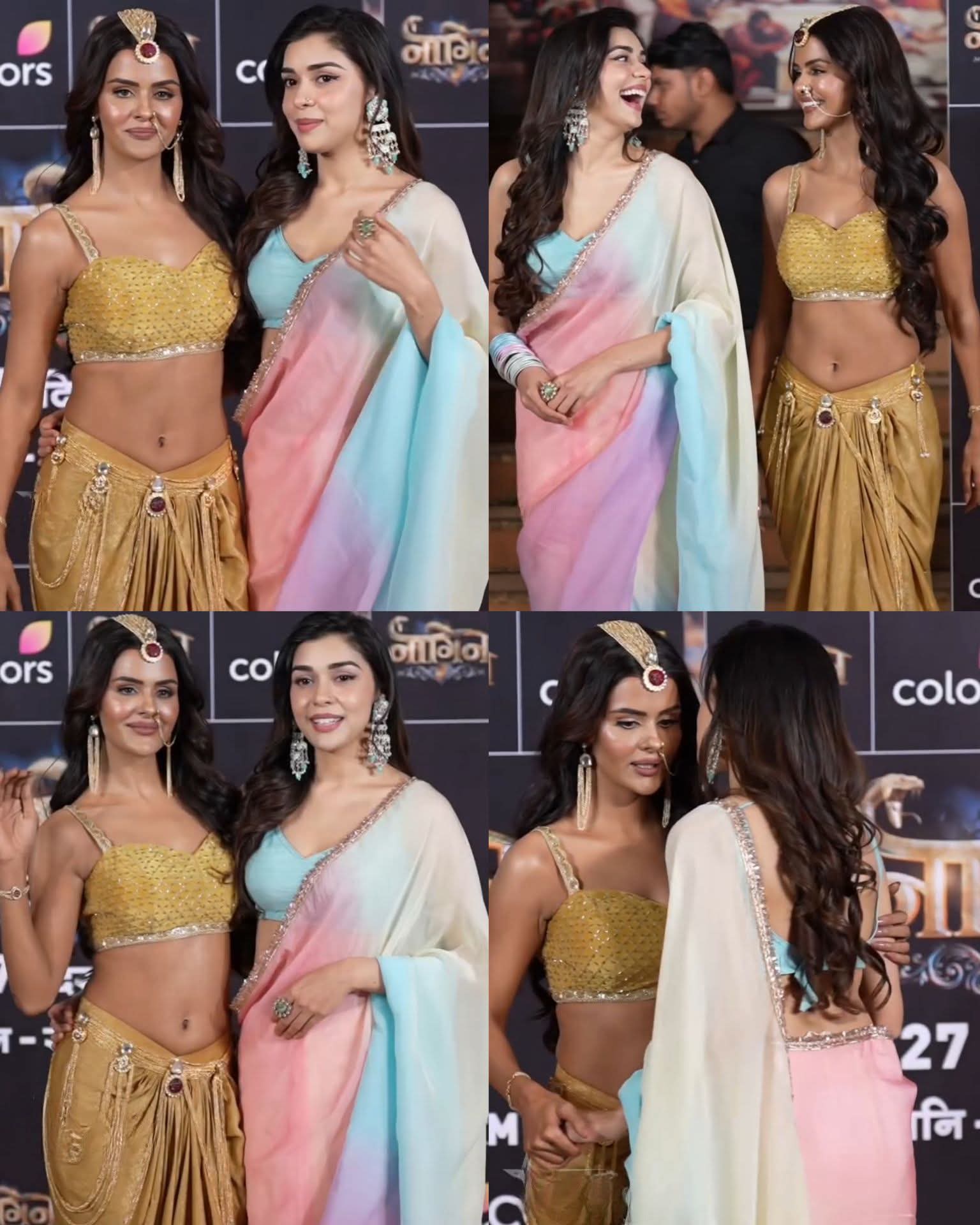 Naagin 7 sisters stealing the spotlight 🐍✨ Priyanka Chahar Chaudhary & Eisha Singh together = double glamour, double magic 💫 Their bond, their smiles, their stunning looks just scream POWER & ELEGANCE 🔥 Can’t take our eyes off these queens at the Naagin 7 promo event 💛💙  #Naagin7 #NaaginSisters #PriyankaChaharChaudhary #EishaSingh #SisterGoals #StunningDivas #NaaginVibes #ColorsTV #StarPower 💖✨