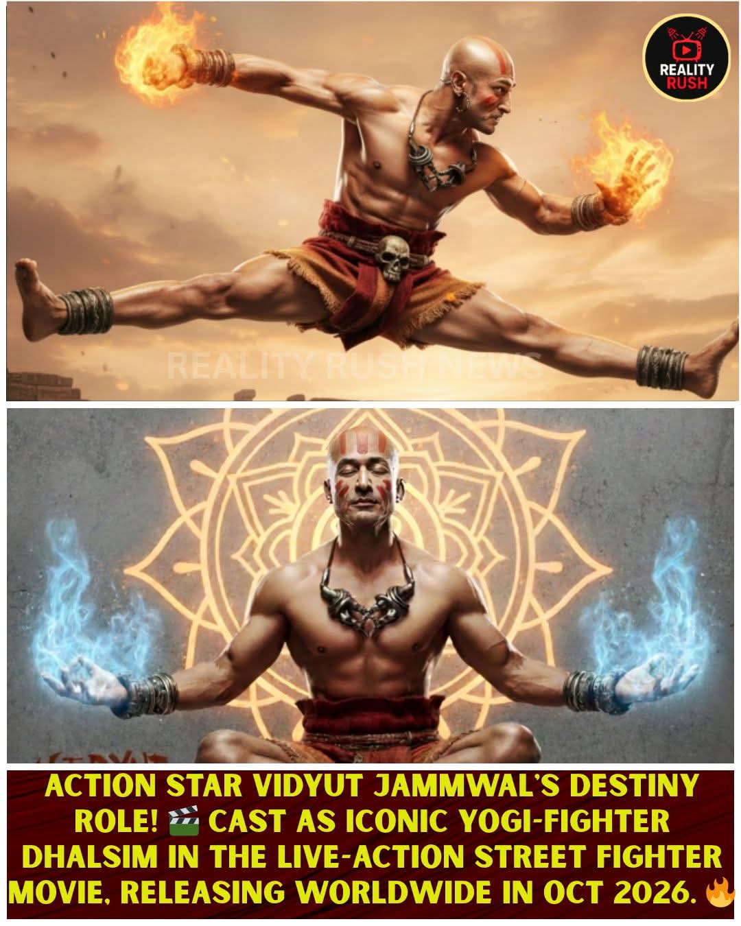 India's martial arts maestro, Vidyut Jammwal, is all set to conquer Hollywood in a role seemingly made for him! The action star has been officially cast to portray the legendary Dhalsim in the upcoming live-action Street Fighter movie 🎬. The character, a yogi revered for his spiritual strength, inner discipline, and long-range combat skills, is a perfect match for Vidyut's real-life mastery of Kalaripayattu and his intense screen presence.  The first look has been revealed, showcasing Vidyut as Dhalsim, bringing an authenticity and depth to the role that fans believe only he could. This casting is being hailed as a moment of destiny for the actor, bridging Indian martial arts tradition with a global pop-culture icon 🔥. The film, which promises epic action sequences, is scheduled for a worldwide release on October 16, 2026, marking a historic moment for Indian representation in major Hollywood franchises.  #VidyutJammwal #StreetFighter #Dhalsim