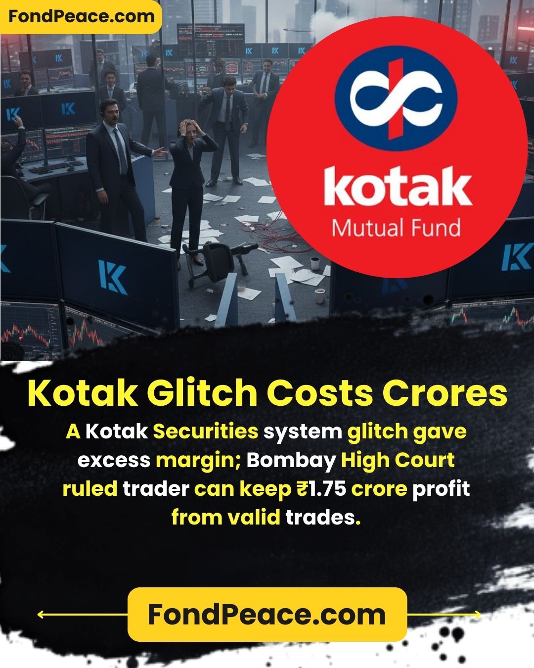 Kotak Glitch Costs Crores,Markets don’t forgive mistakes — even technical ones ⚖️📉 A ₹40 crore Kotak Securities system glitch gave a trader excess margin for 20 minutes. Trades were real, risk was real, and profits were earned. When Kotak demanded the ₹1.75 crore back, the Bombay High Court said no — legitimate market gains can’t be reversed due to tech failure.  Hashtags: #StockMarket #TradingNews #KotakSecurities #MarketRisk #LegalUpdate #FinNews #IndianMarkets #Brokerage #TradingLife #BreakingNews