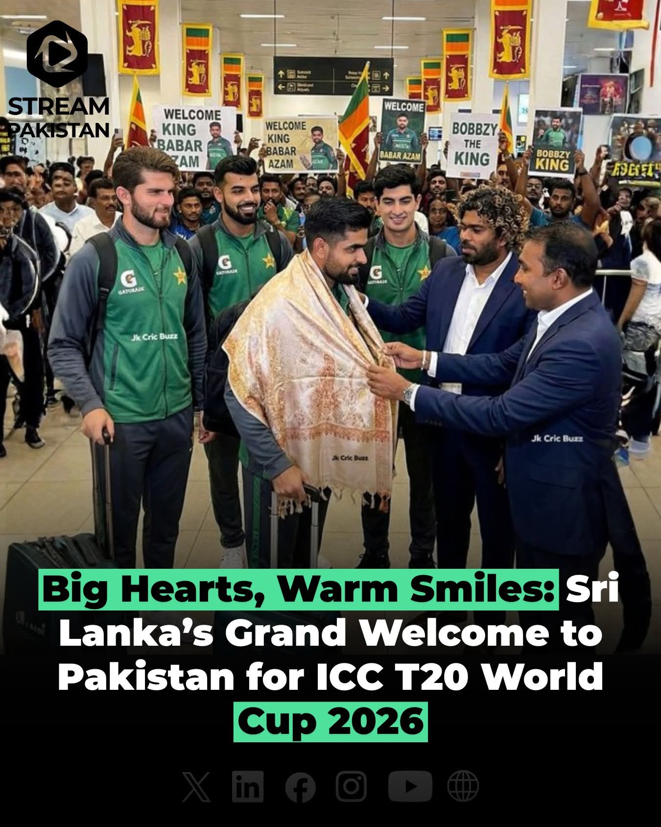 Big Hearts, Warm Smiles: Sri Lanka’s Grand Welcome to Pakistan for ICC T20 World Cup 2026 highlights true sportsmanship as Sri Lankan management and fans warmly receive the Pakistan team. This heartfelt gesture reflects unity, respect, and the beautiful spirit of cricket beyond boundaries.
#CricketSpirit #SLvPAK #T20WorldCup2026 #BigHearts #Sportsmanship