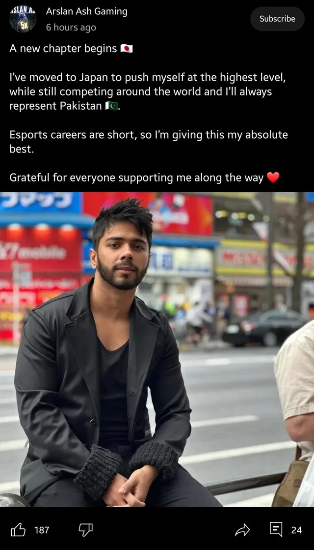 The guy who started the eSports culture in Pakistan, Arslan Ash, has moved to Japan.