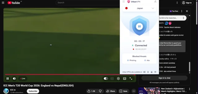 you can watch icc t20 wc on ICC official channel if you use japan vpn