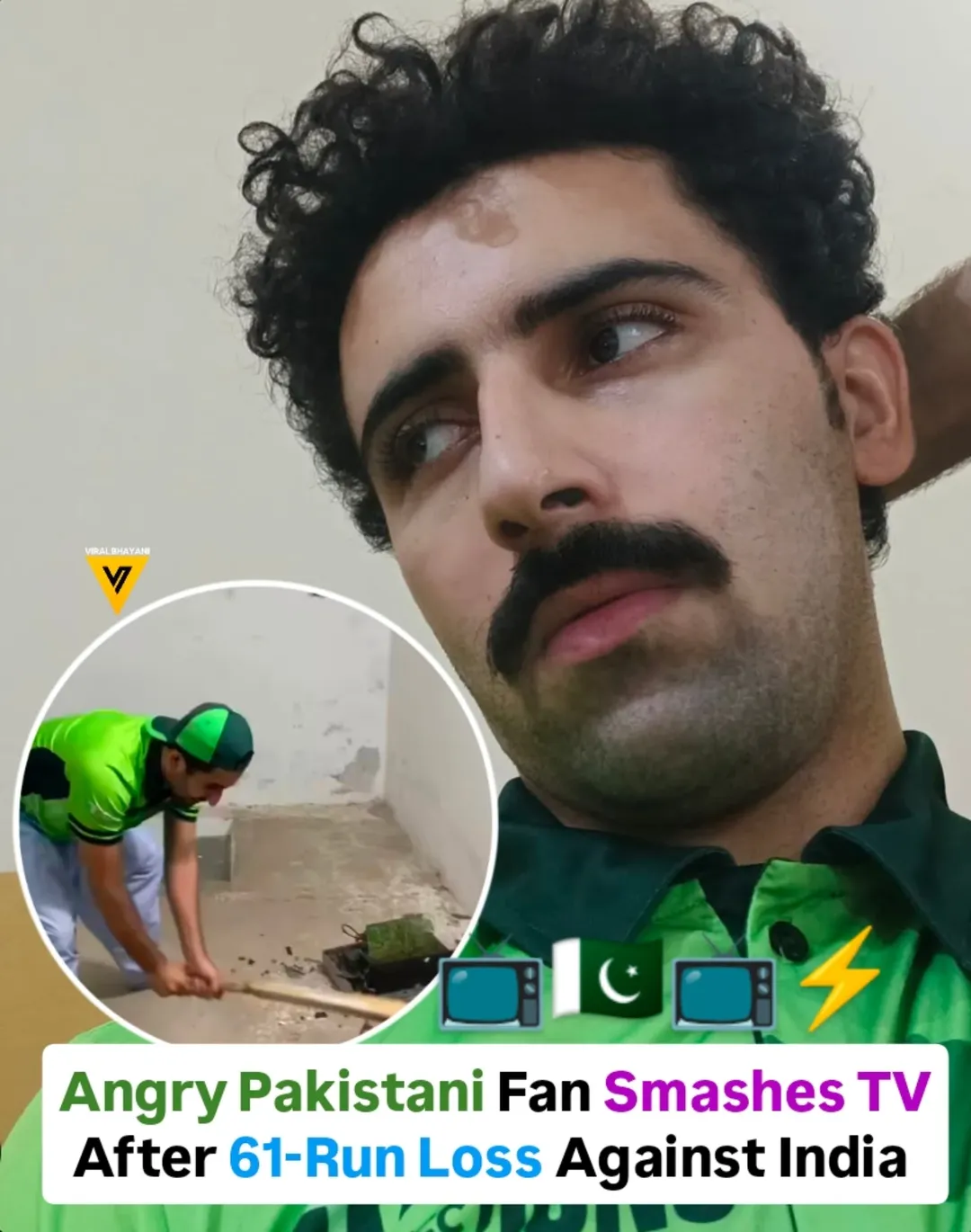 After yesterday’s widely watched match that was played between India and Pakistan, where the former beat the latter by 61 runs in the ICC Men's T20 World Cup, there was an ocean of happiness across India.

Meanwhile, unable to bear the loss of his country in the match, one heartbroken Pakistan fan took out his frustration on his TV set! A video of the same is going viral which has one Waqar Azam mercilessly smashing his TV set with a cricket bat!

On his part, Azam captioned the post as, ‘India defeated Pakistan again, and I just broke my TV in frustration’.  Viral Bhayani
