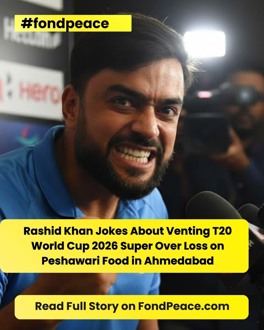 Rashid Khan Jokes About Venting T20 World Cup 2026 Super Over Loss on Peshawari Food in Ahmedabad | Photo Credit: AT Card | #RashidKhan #T20WorldCup #AfghanistanCricket #SuperOver #PeshawariFood #Ahmedabad #CricketHumor #AajTakSocial #ATCard #fondpeace