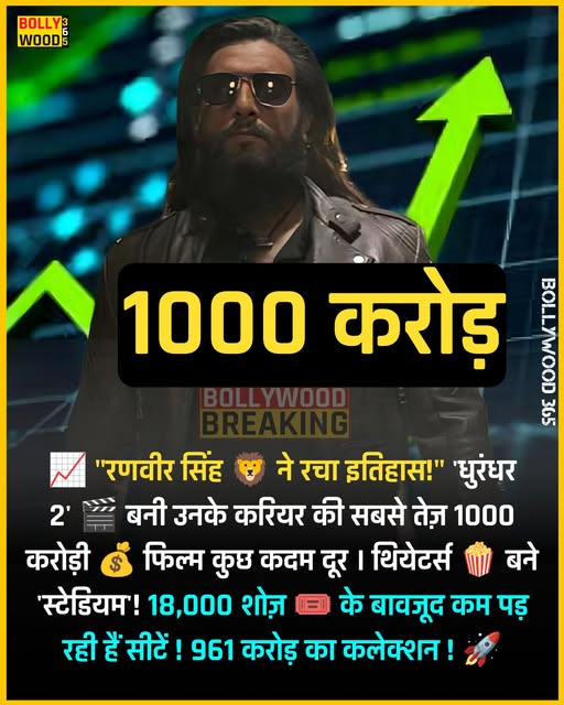 Dhurandhar 2 Trends Toward ₹1000 Crore Mark Amid Strong Box Office Run

Dhurandhar 2: The Revenge, starring Ranveer Singh and directed by Aditya Dhar, is witnessing a strong box office performance, with trade discussions suggesting a potential entry into the ₹1000 crore club. The film’s reception highlights audience response to its scale, action, and storytelling, positioning it among notable high-performing Hindi films in recent times.

#Dhurandhar2 #RanveerSingh #AdityaDhar #BoxOffice #Bollywood #IndianCinema #FilmNews #SpyUniverse