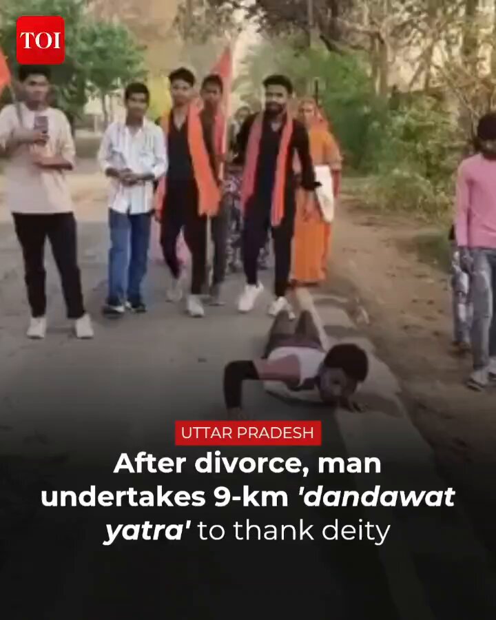 Man Undertakes 9 km Pilgrimage After Divorce in Basti

A man identified as Jogesh from Narkhoria village in Basti completed a 9-kilometre dandawat yatra during Chaitra Navratri, following his divorce finalized earlier in January 2026.

The pilgrimage involved full-body prostrations across the route, performed from morning till evening while fasting and chanting. Family members accompanied him, while local residents gathered along the way in support.

Authorities monitored the journey and ensured safety arrangements, as videos of the act circulated widely on social media, drawing mixed reactions. Some praised the display of devotion and endurance, while others discussed broader social perspectives on marriage, separation, and cultural practices.

#Navratri #UttarPradesh #Basti #Pilgrimage #DandawatYatra #IndiaNews #ViralVideo