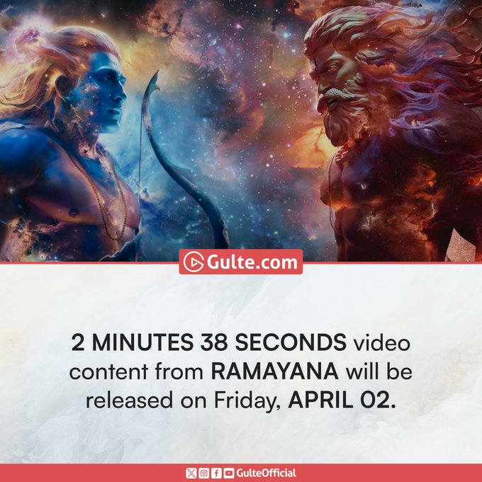 ‘Ramayana’ First Glimpse Cleared by CBFC, Release Set for April 2

The upcoming film Ramayana has received certification from the Central Board of Film Certification for its promotional glimpse titled “Rama – Ramayana 3D.” The 2-minute-38-second video was granted a U certificate on March 30 in both Hindi and English versions.

The teaser is expected to offer the first official look at Ranbir Kapoor as Lord Ram, Yash as Ravana, Sai Pallavi as Sita, and Sunny Deol as Hanuman.

The film, directed by Nitesh Tiwari, is envisioned as a large-scale retelling of the epic, with music contributions from Hans Zimmer and A. R. Rahman.

Ramayana: Part One is scheduled for a theatrical release during Diwali 2026, with expectations of a major 3D and IMAX presentation.

#Ramayana #RanbirKapoor #Yash #SaiPallavi #SunnyDeol #Bollywood #IndianCinema #FilmUpdate