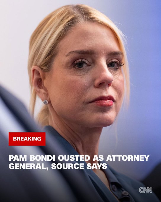 Donald Trump Reportedly Removes Pam Bondi as Attorney General Sparks Political Buzz

Donald Trump has reportedly removed Pam Bondi from the position of Attorney General, according to sources.

The development has quickly gained attention in political circles, with discussions emerging around the reasons behind the sudden decision. While official details remain limited, the move is expected to have significant implications.

As the situation unfolds, more clarity is likely to emerge regarding the leadership change and its impact on the administration.

#DonaldTrump #PamBondi #USPolitics #BreakingNews #TrendingNow