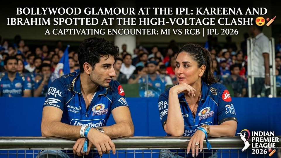 Kareena Kapoor Khan and Ibrahim Ali Khan spotted at MI vs RCB clash adds glamour to IPL 2026

Kareena Kapoor Khan aur Ibrahim Ali Khan ko high-voltage Indian Premier League 2026 ke MI vs RCB match ke dauran stadium mein enjoy karte hue dekha gaya.

Unki presence ne match ke excitement ko aur bhi glamorous bana diya, jahan fans ne unki photos aur videos ko social media par viral kar diya.

Celeb spotting ke saath yeh electrifying match fans ke liye full entertainment package ban gaya.

#KareenaKapoorKhan #IbrahimAliKhan #IPL2026 #MIvsRCB #Bollywood #Trending #Viral